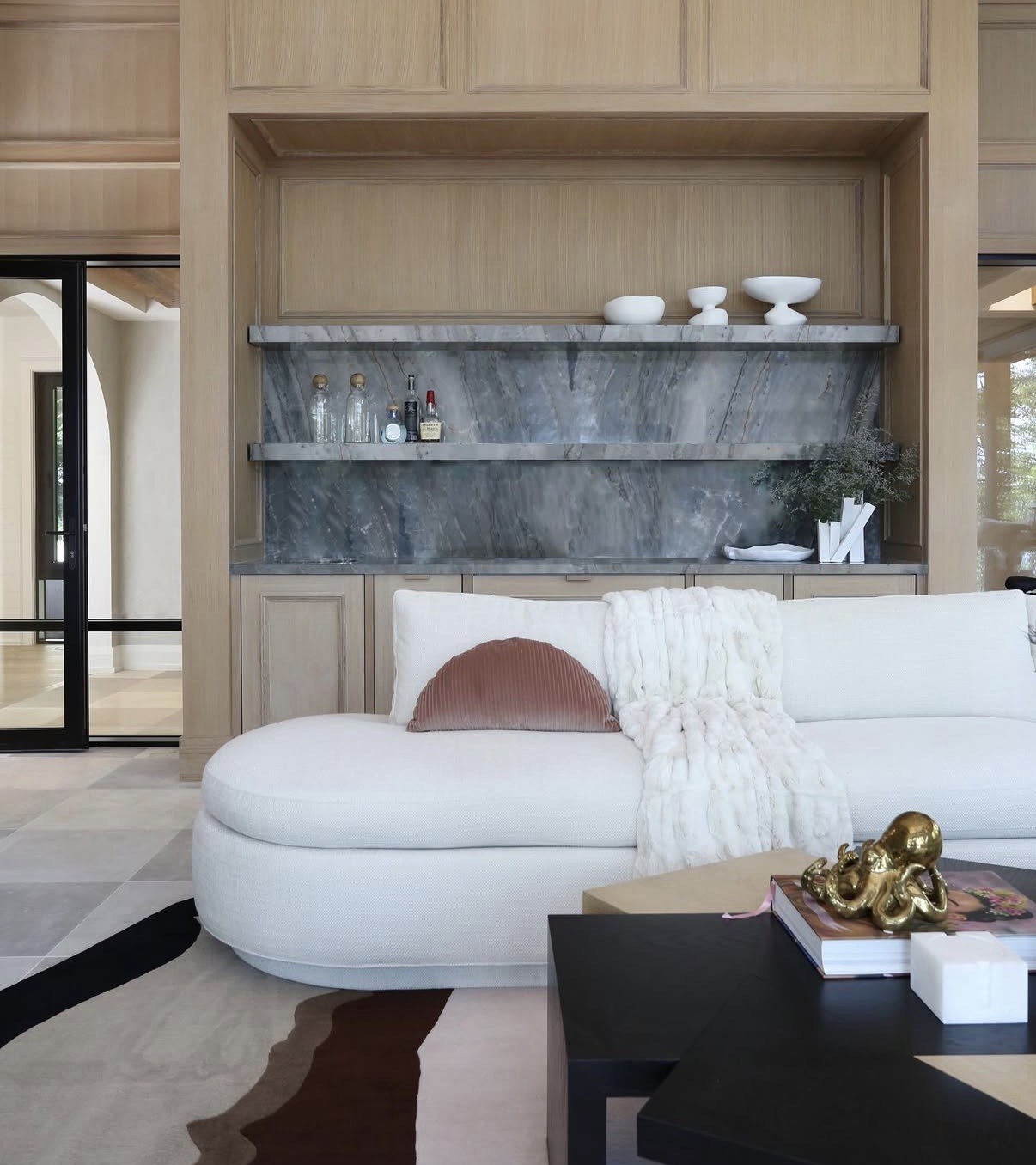 Pale oak panelling and built-in